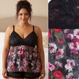 Cacique 2016 Black Lace Floral Babydoll Sleepwear Cami Top Plussize 4X